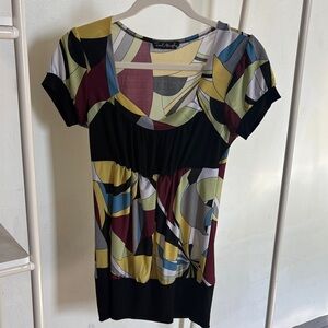 Y2K French Atmosphere Multicolor Geometric Short Sleeve Top